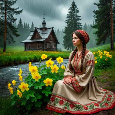 Сидит на поляне с чистотелом