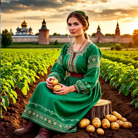 Женщина, в руке картофель для маски от увядания кожи