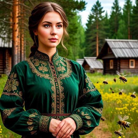 Девушка , пчелы, собралась из меда делать маску