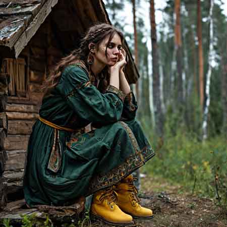 Девушка в сосновом лесу