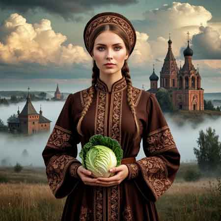 Держит капусту в руках