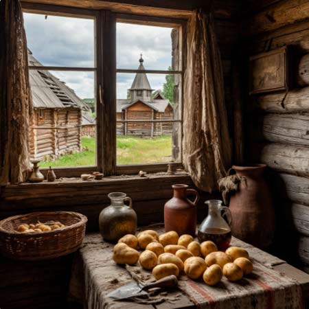 На столе лежит картофель