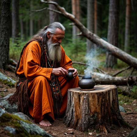 Готовит деготь для лечения аллергии