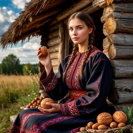 В руке у девушки орехи от аллергического зуда