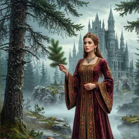 Собирает сосновую хвою и шишки